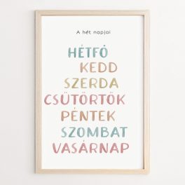 A hét napjai, gyerekszoba falikép 21x30 cm méretben