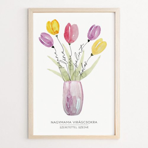 Nagymama virágcsokra, falikép nevekkel
